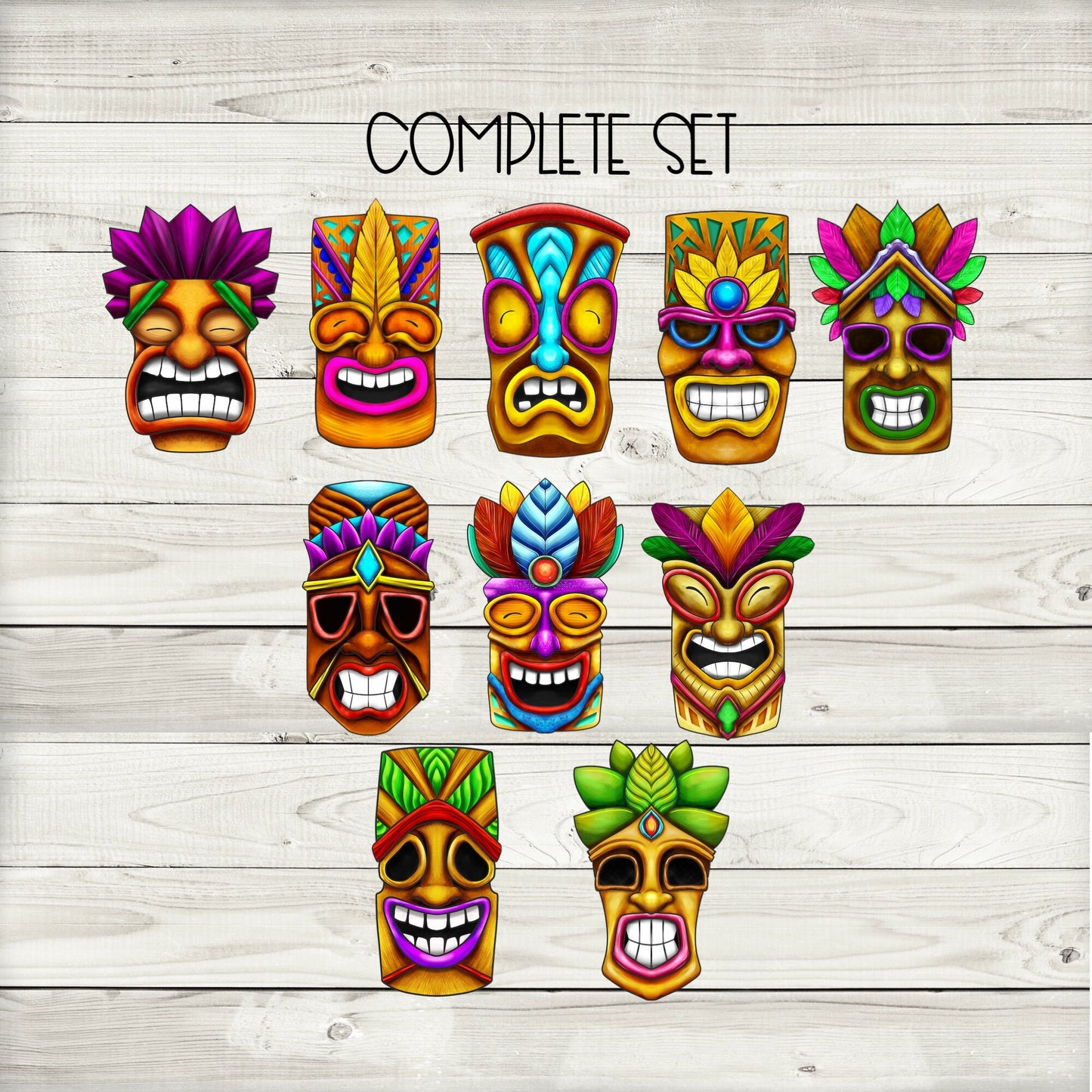 tropical luau hawaiian party tiki totem pole face cupcake toppers (set of 10)