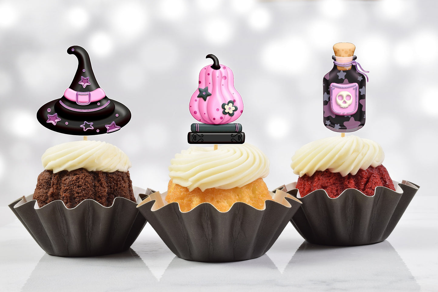 pink glam halloween cupcake toppers (set of 10)