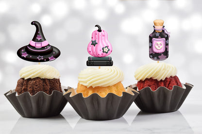 Pink Glam Halloween Cupcake Toppers (Set of 10)