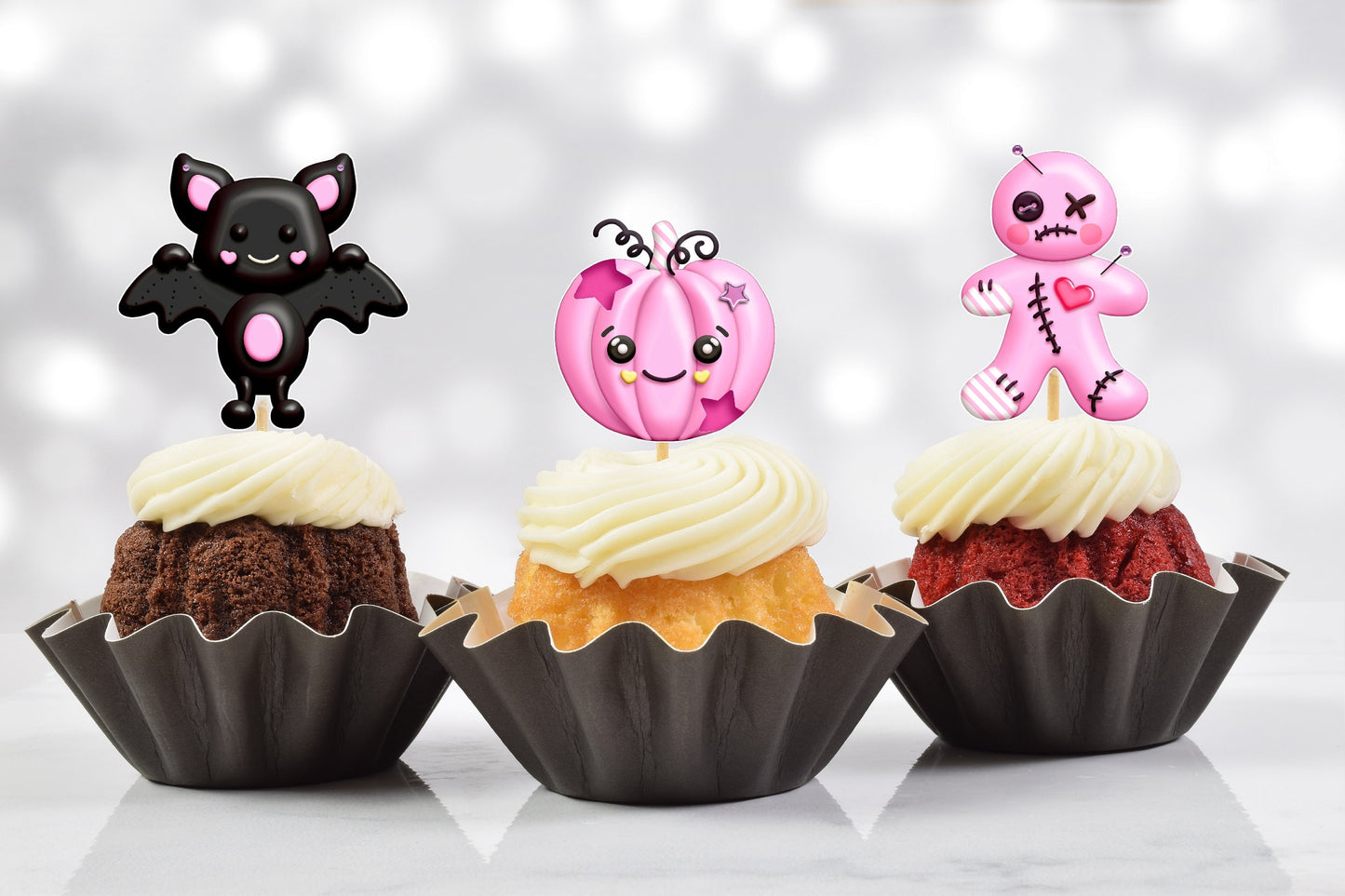 pink glam halloween cupcake toppers (set of 10)