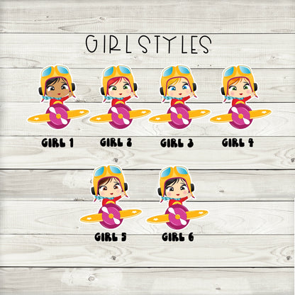 Girl Pilot Aviator Party Cupcake Toppers (Set of 12)