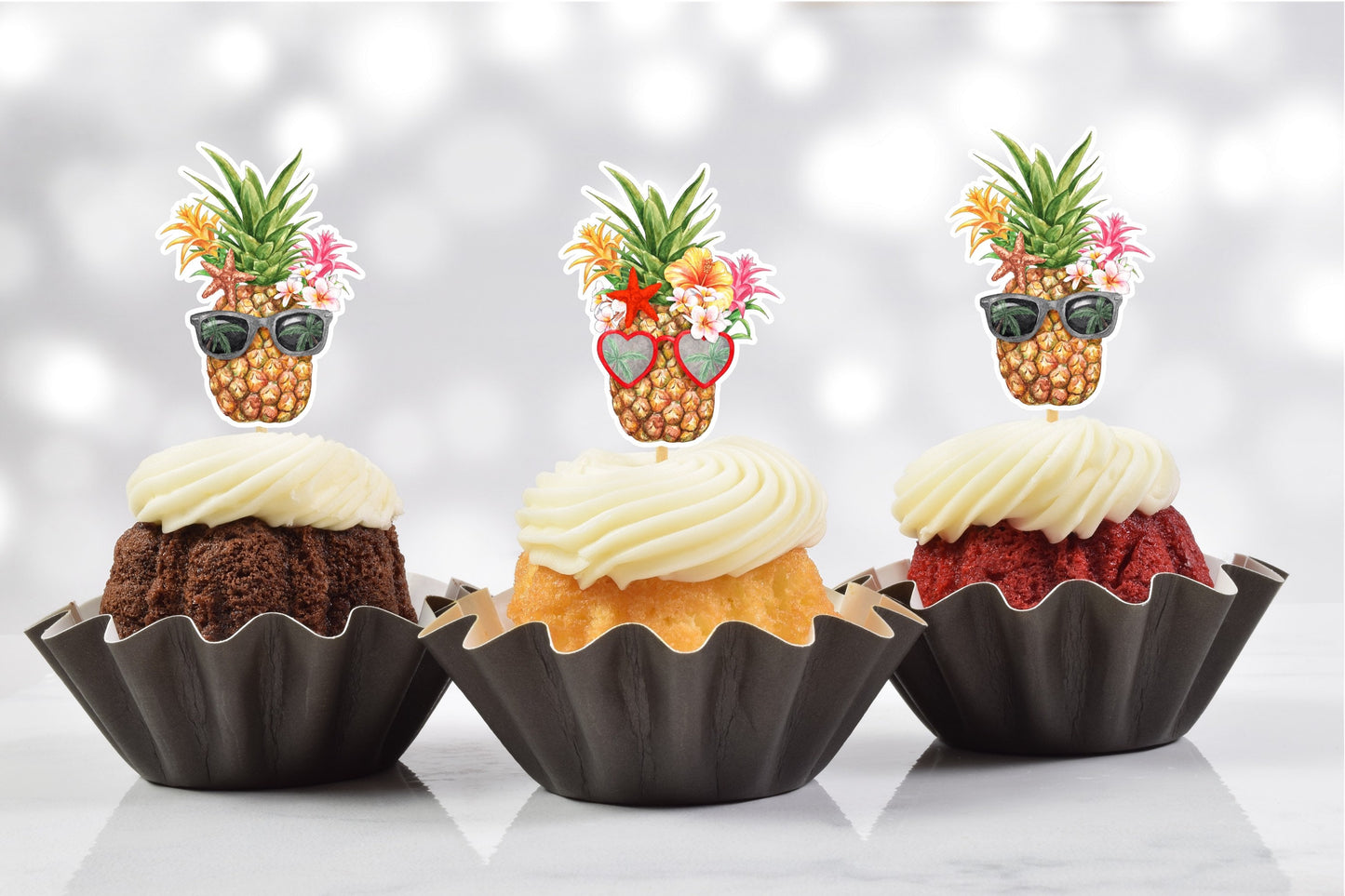 tropical hawaiian pineapple luau party cupcake toppers (set of 12)