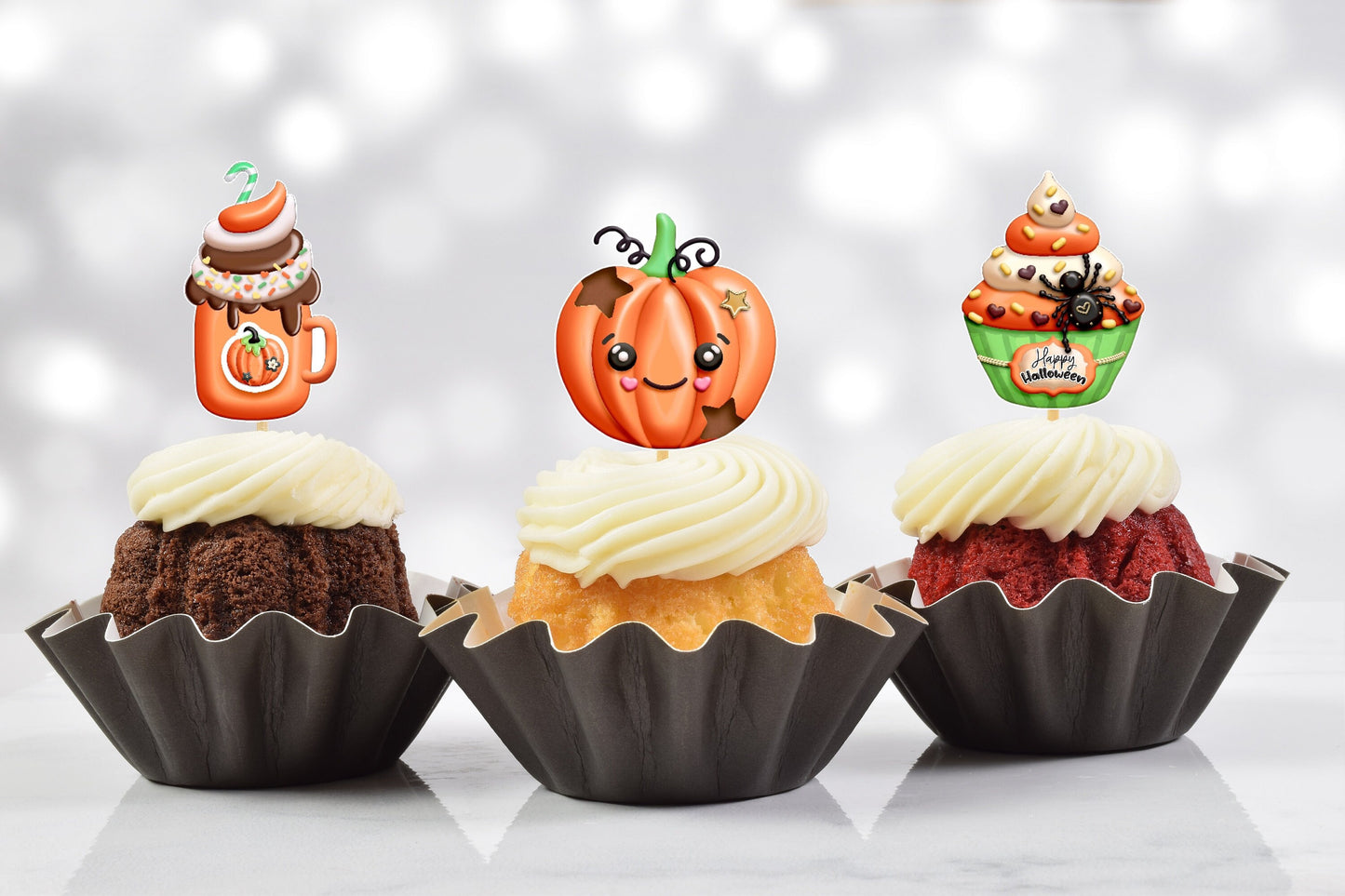 orange glam halloween cupcake toppers (set of 12)