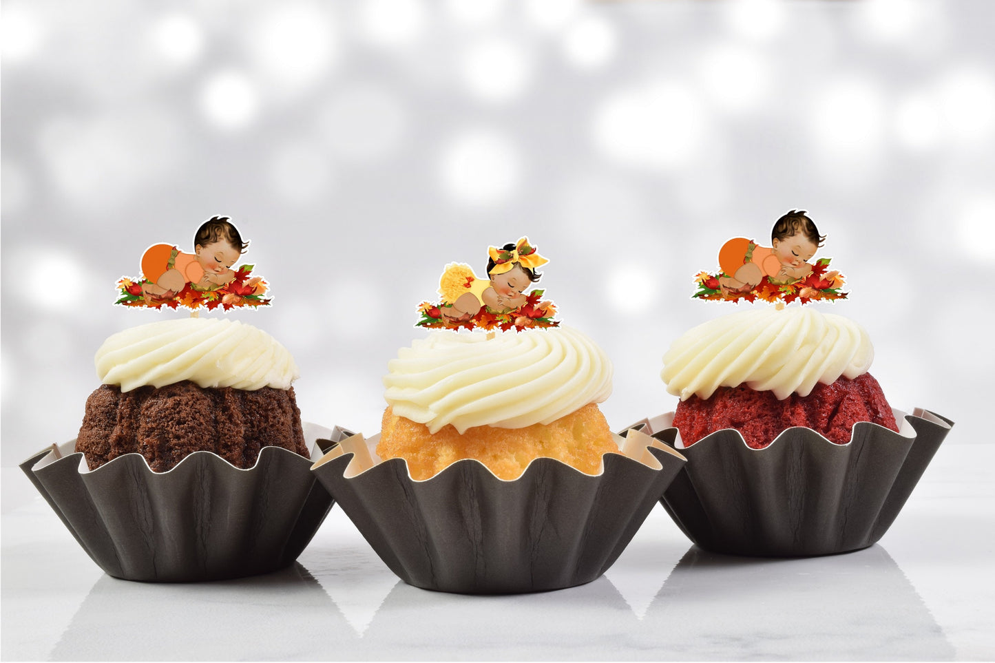 autumn fall baby shower cupcake toppers (set of 12) af01l