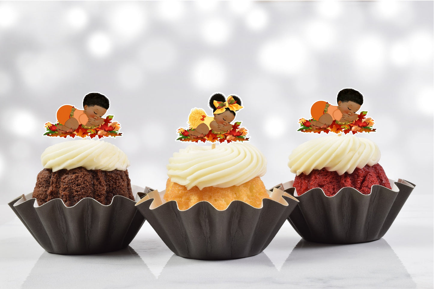 autumn fall baby shower cupcake toppers (set of 12) af01b