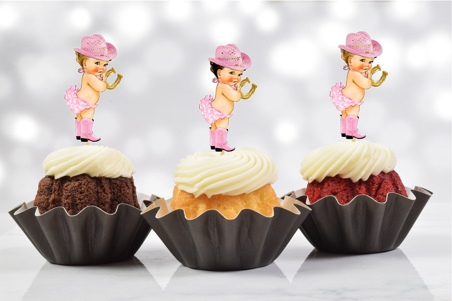 western cowgirl baby shower cupcake toppers (set of 12) cg01w