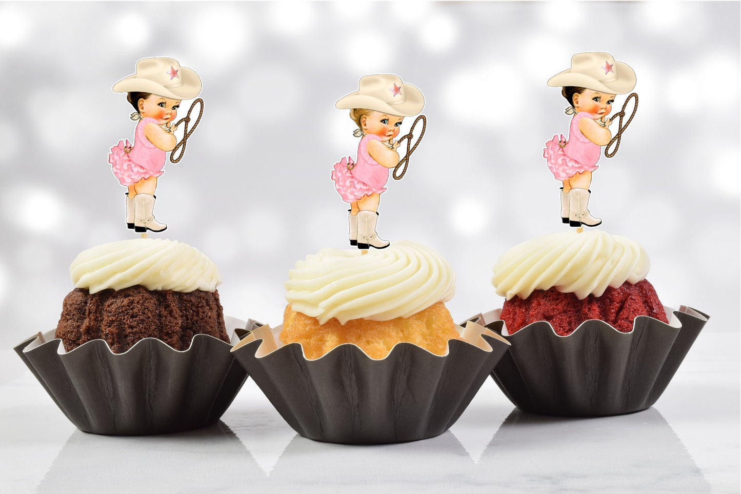 western cowgirl baby shower cupcake toppers (set of 12) cg02w