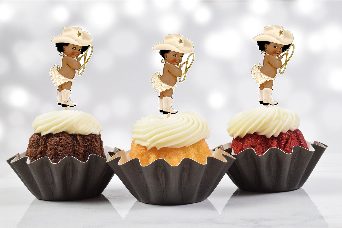 western cowgirl baby shower cupcake toppers (set of 12) cm01b