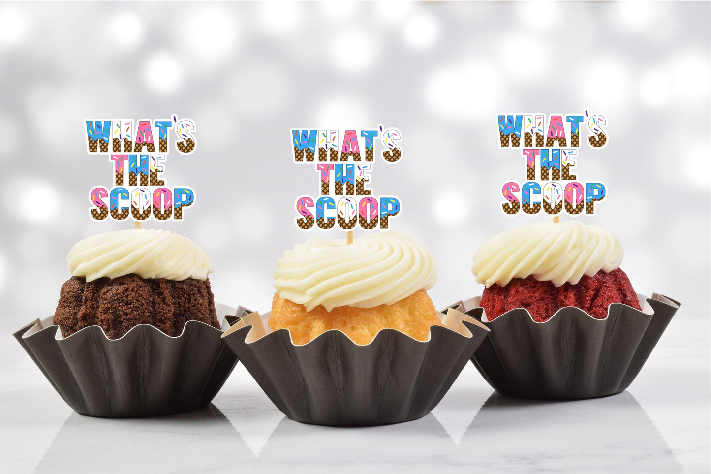 what’s the scoop ice cream gender reveal cupcake toppers (set of 12)