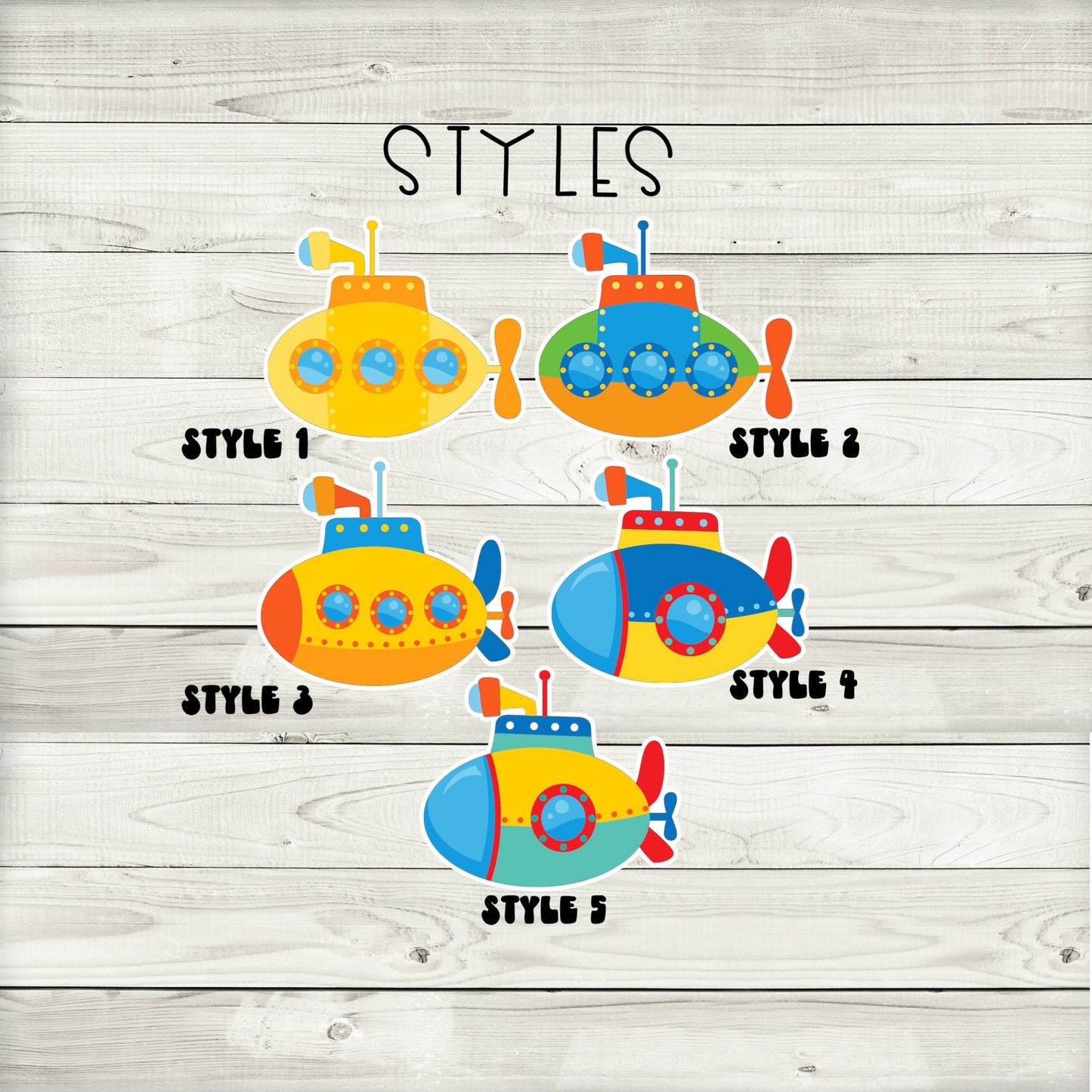 submarine party cupcake toppers (set of 12)