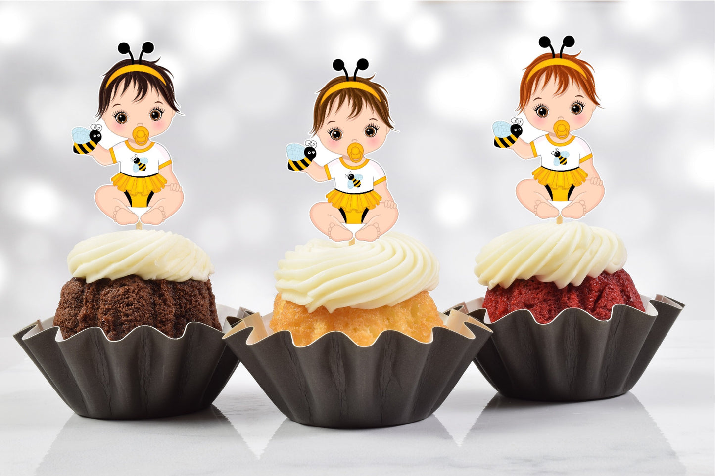 bee baby shower cupcake toppers (set of 12) be01w