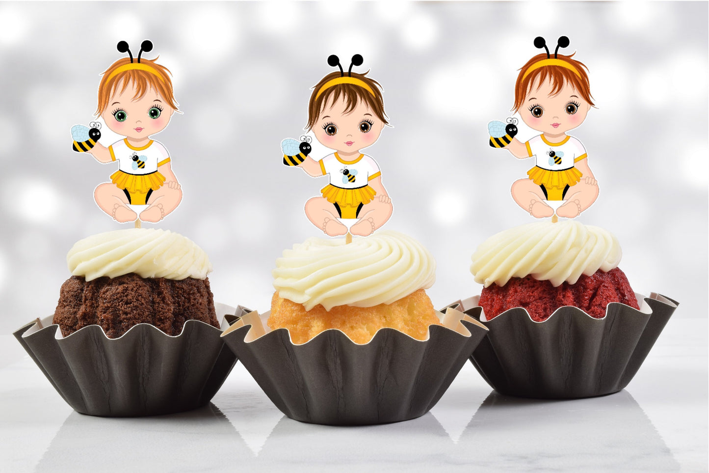 bee baby shower cupcake toppers (set of 12) be01w