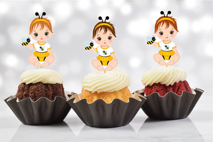 Bee Baby Shower Cupcake Toppers (Set of 12) BE01W