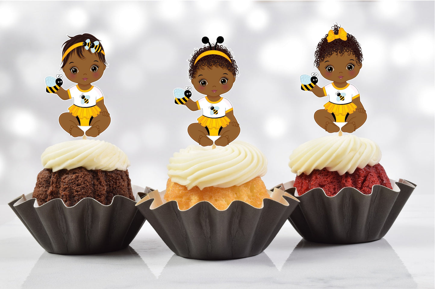 african american bee baby shower cupcake toppers (set of 12) be01b