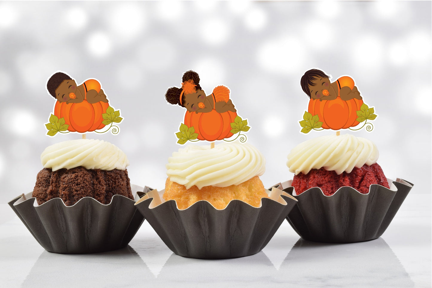 african american little pumpkin cupcake toppers (set of 12) lp02b