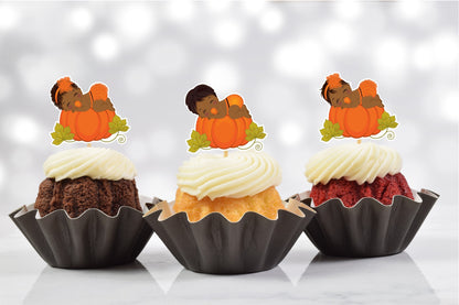 African American Little Pumpkin Cupcake Toppers (Set of 12) LP02B