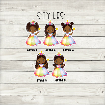 African American Unicorn Rainbow Cupcake Toppers (Set of 12)