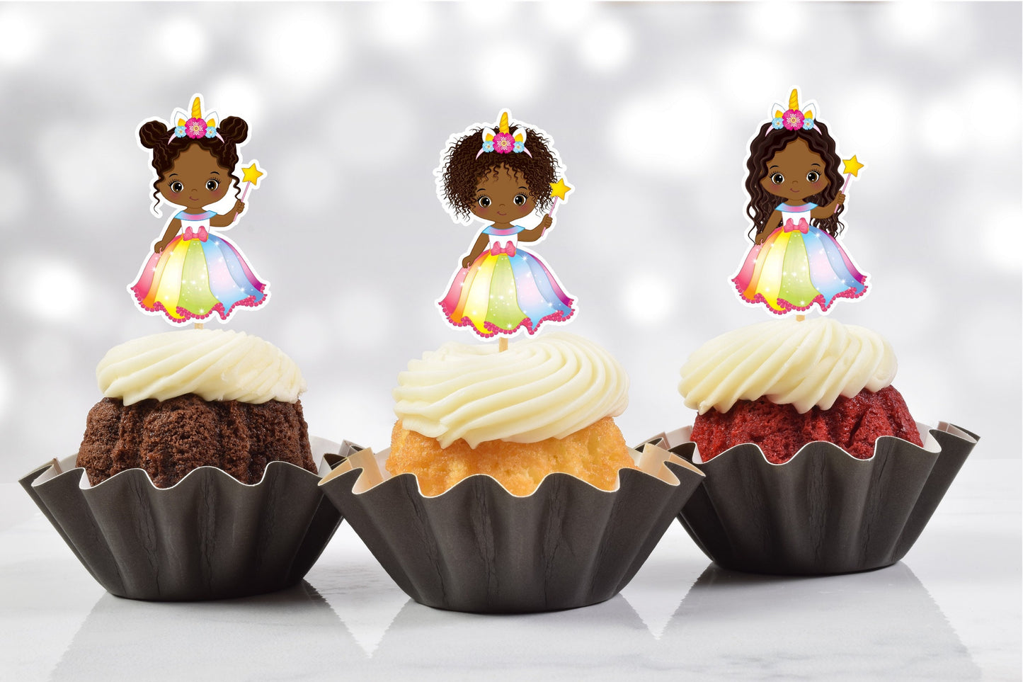 african american unicorn rainbow cupcake toppers (set of 12)