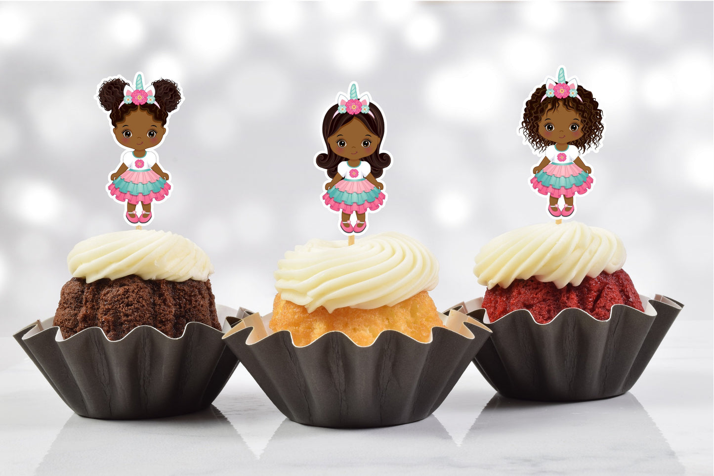 african american unicorn cupcake toppers (set of 12)