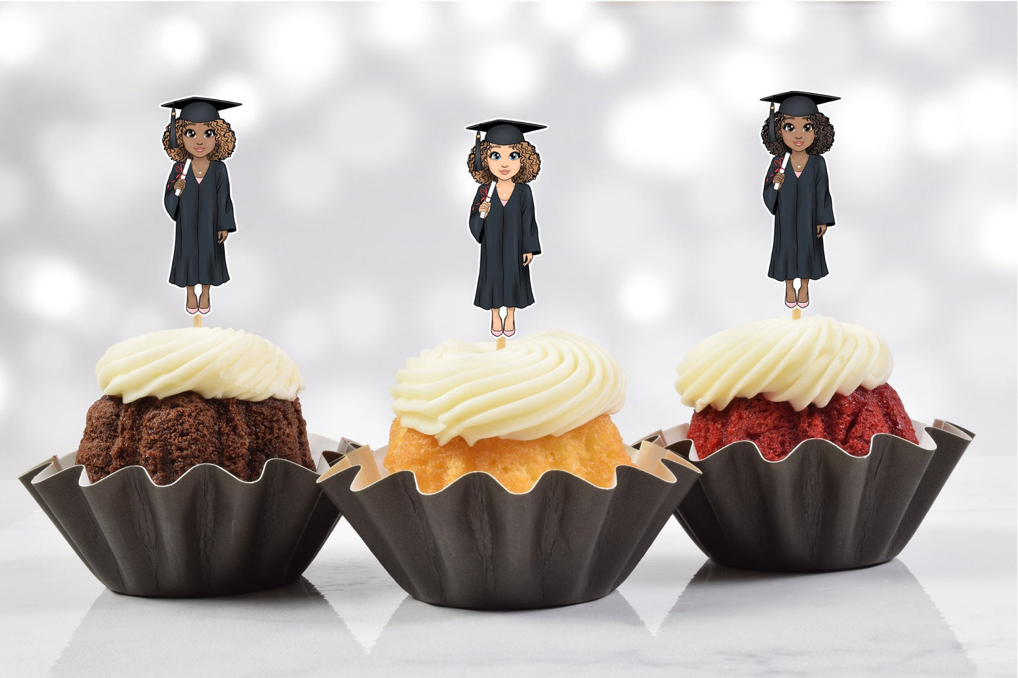 cute african american graduation party cupcake toppers -set of 12 ch024