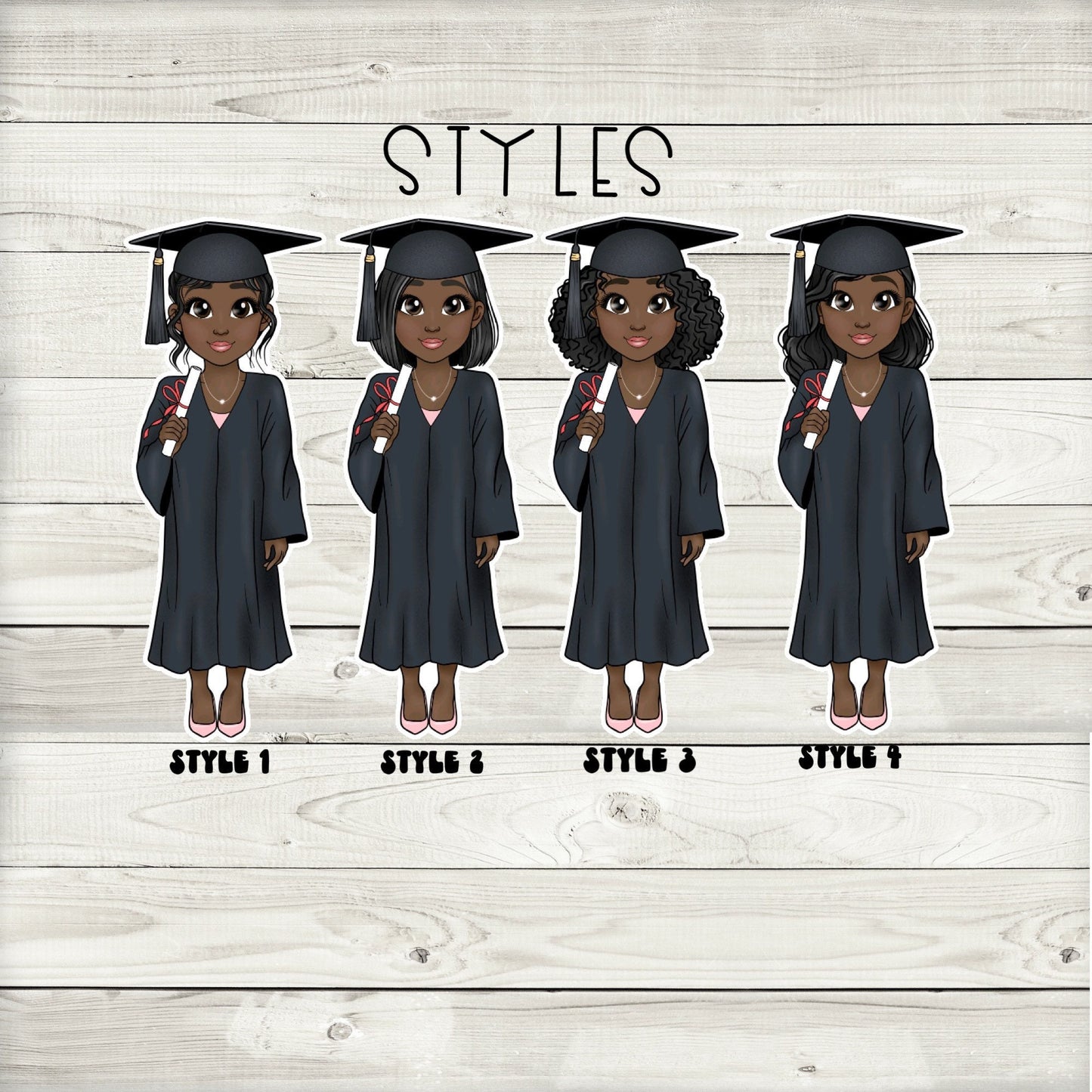 cute african american graduation party cupcake toppers -set of 12 ds024