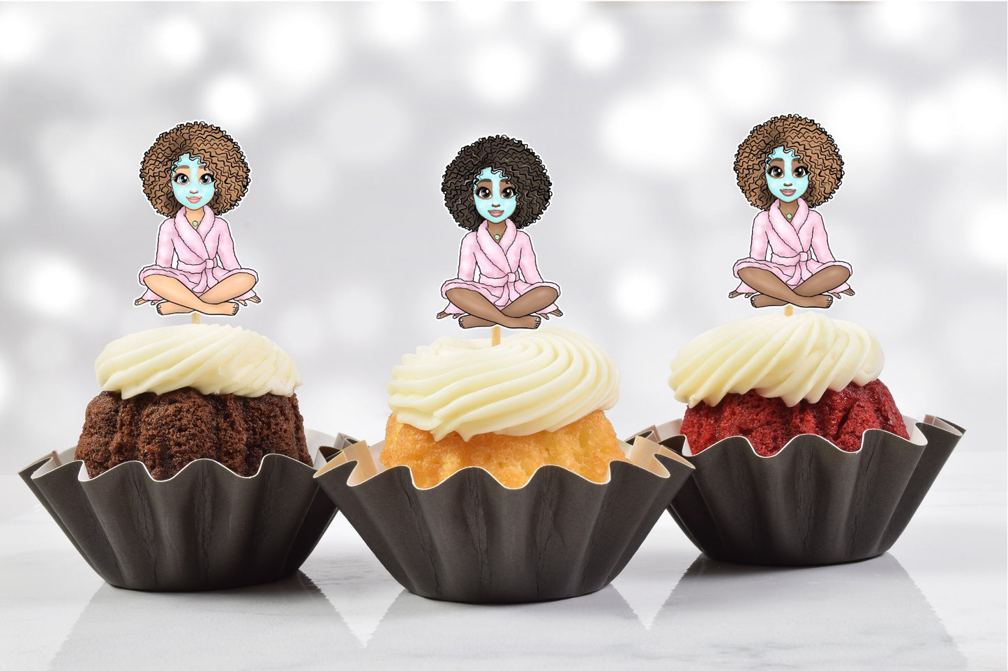 african american pamper spa party cupcake toppers (set of 12)