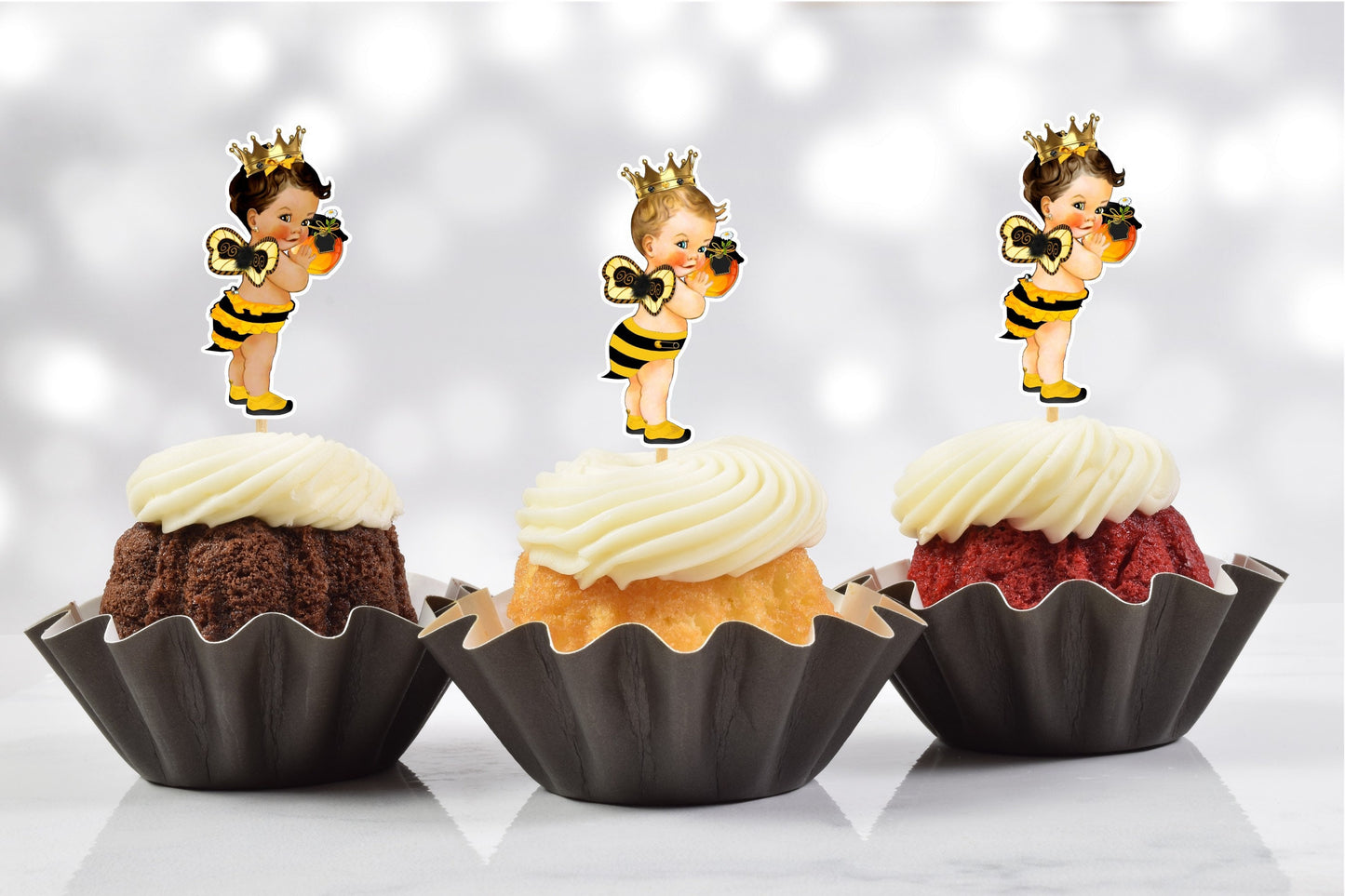 bee baby shower cupcake toppers (set of 12) be02w