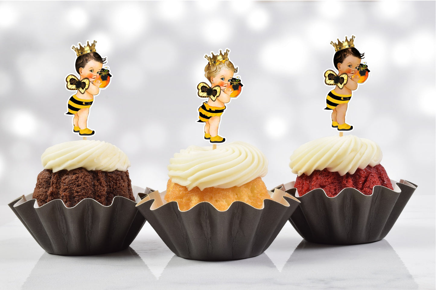 bee baby shower cupcake toppers (set of 12) be02w