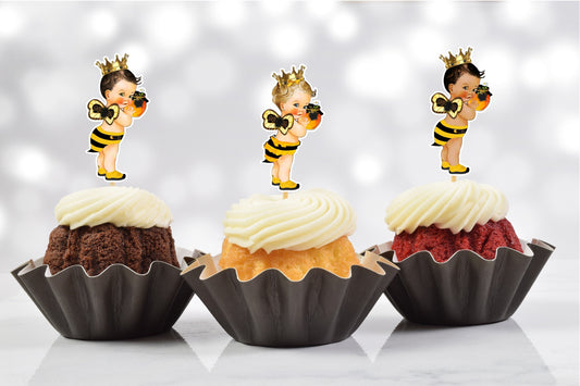 Bee Baby Shower Cupcake Toppers (Set of 12) BE02W