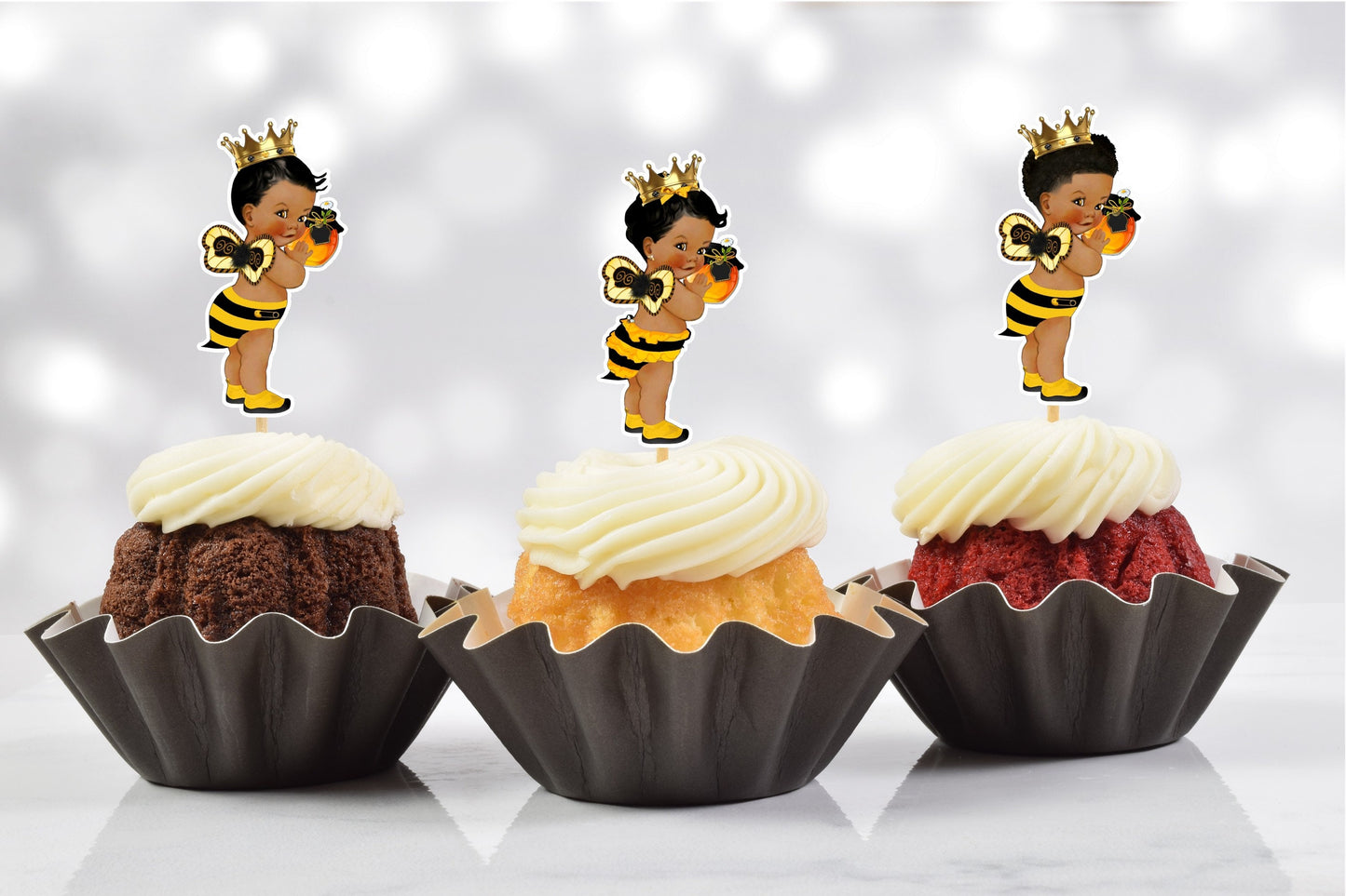 african american bee baby shower cupcake toppers (set of 12) be02b