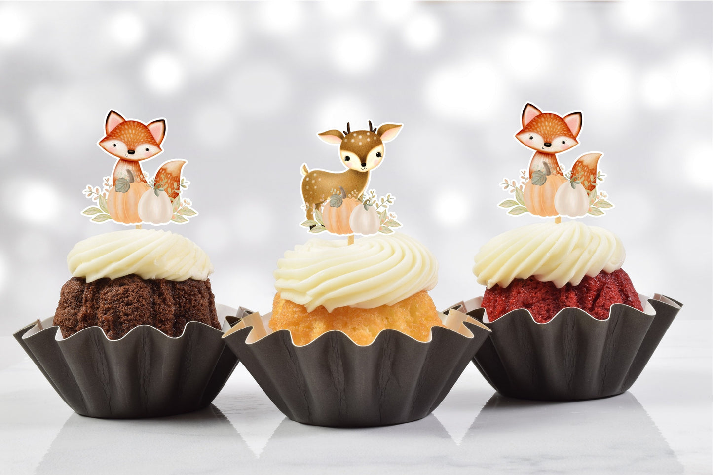 fall pumpkin fox and deer cupcake toppers (set of 12)