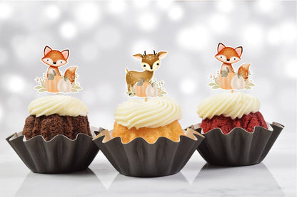 Fall Pumpkin Fox And Deer Cupcake Toppers (Set of 12)