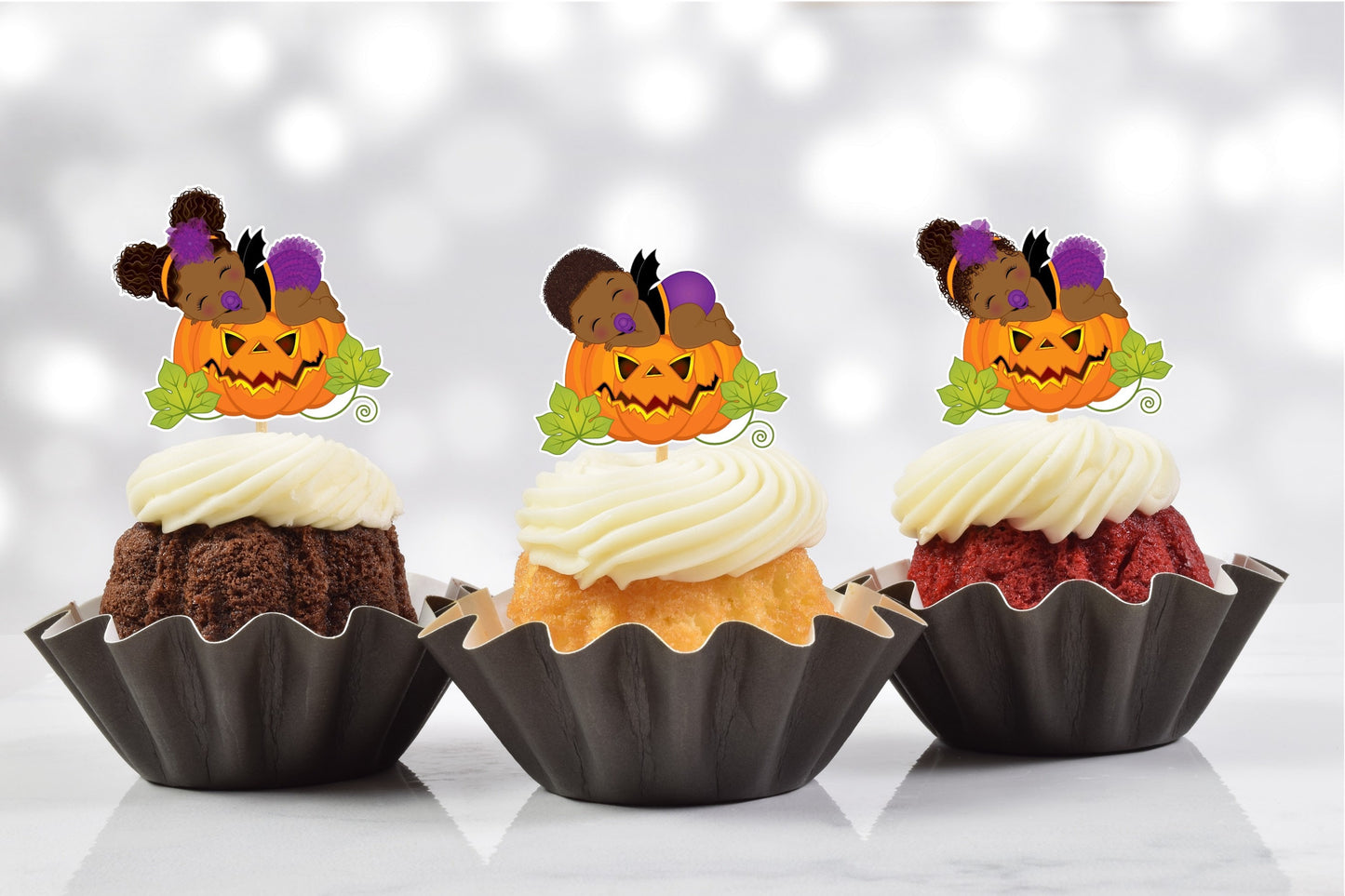 african american little pumpkin halloween cupcake toppers (set of 12) lp03b