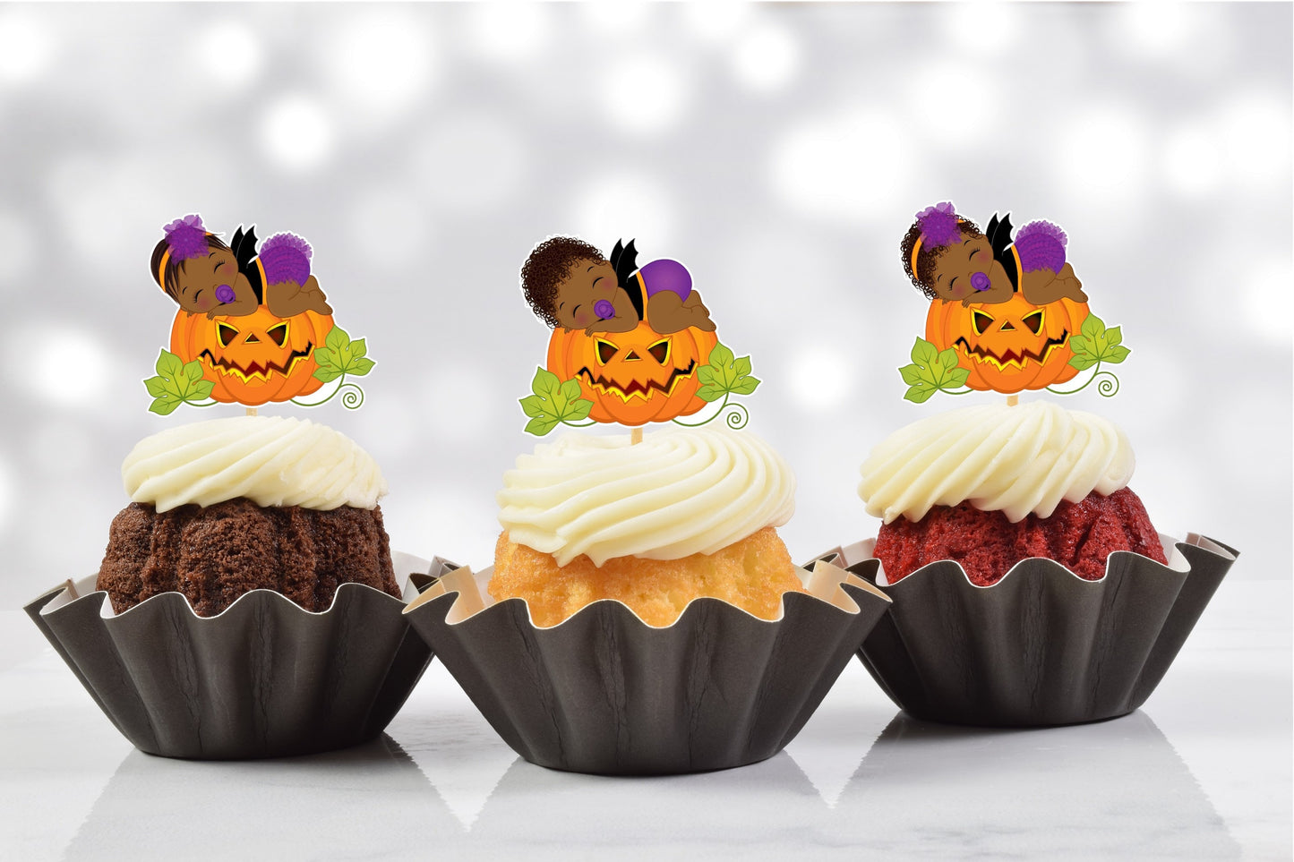 african american little pumpkin halloween cupcake toppers (set of 12) lp03b