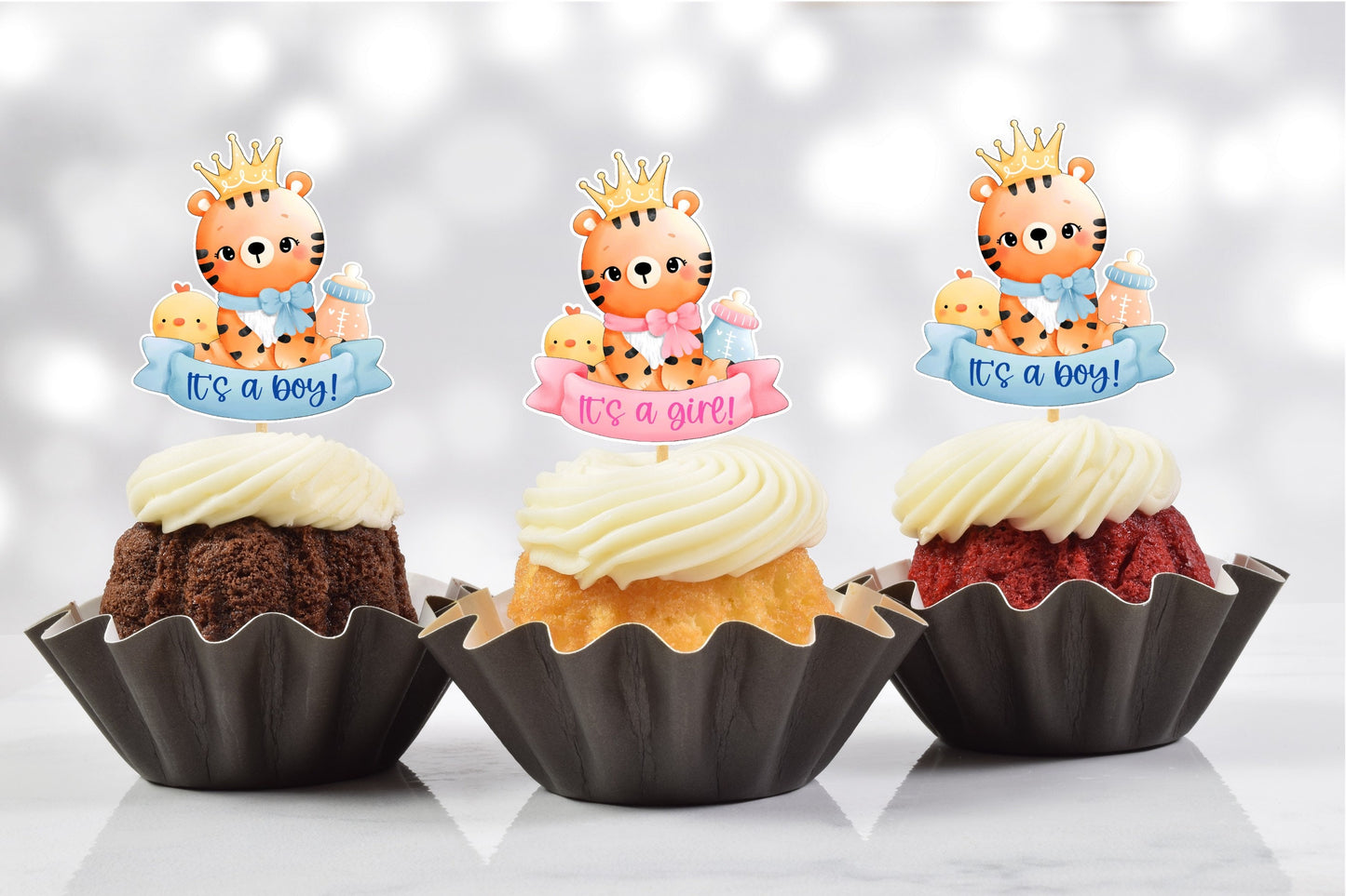 baby king tiger cupcake topper (set of 12)