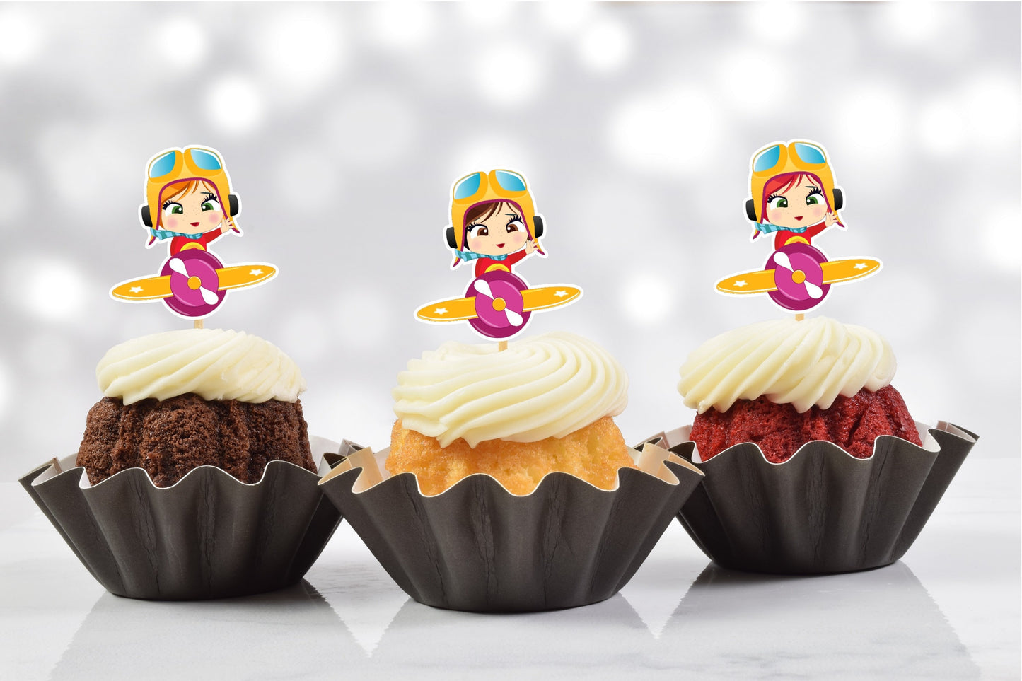 girl pilot aviator party cupcake toppers (set of 12)