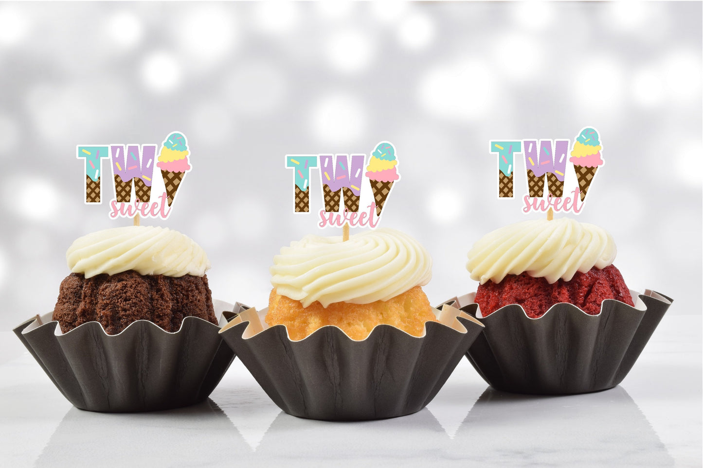 two sweet ice cream birthday party cupcake toppers (set of 12)