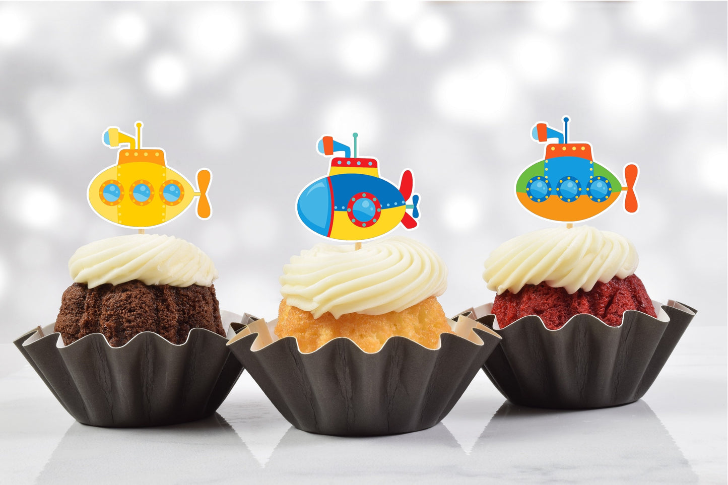 submarine party cupcake toppers (set of 12)