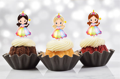 Unicorn Rainbow Cupcake Toppers (Set of 12) RBW01