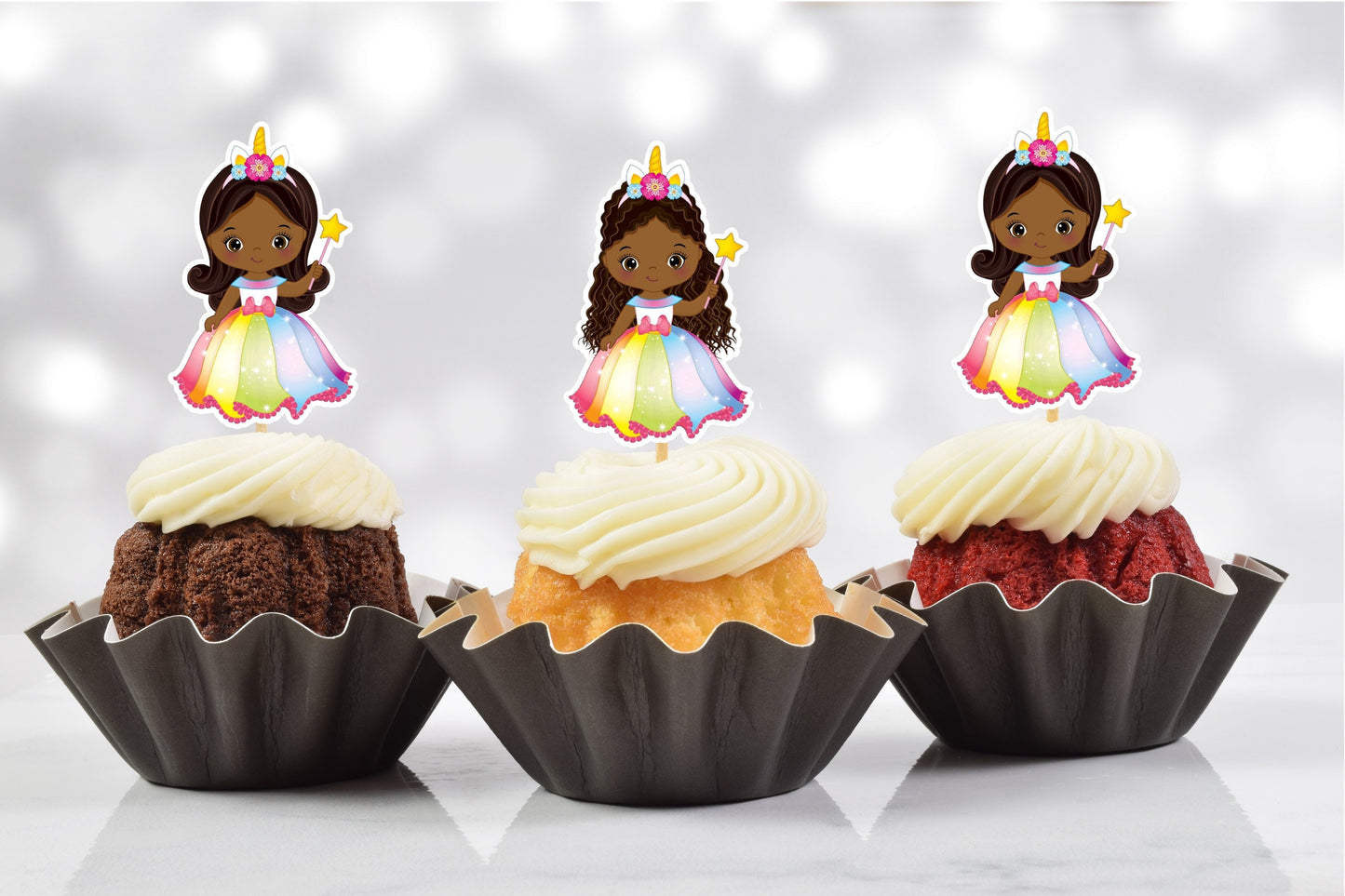 african american unicorn rainbow cupcake toppers (set of 12)