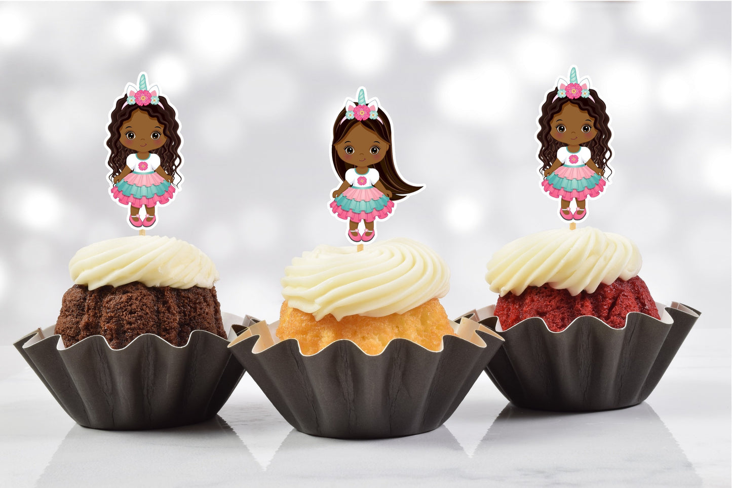 african american unicorn cupcake toppers (set of 12)