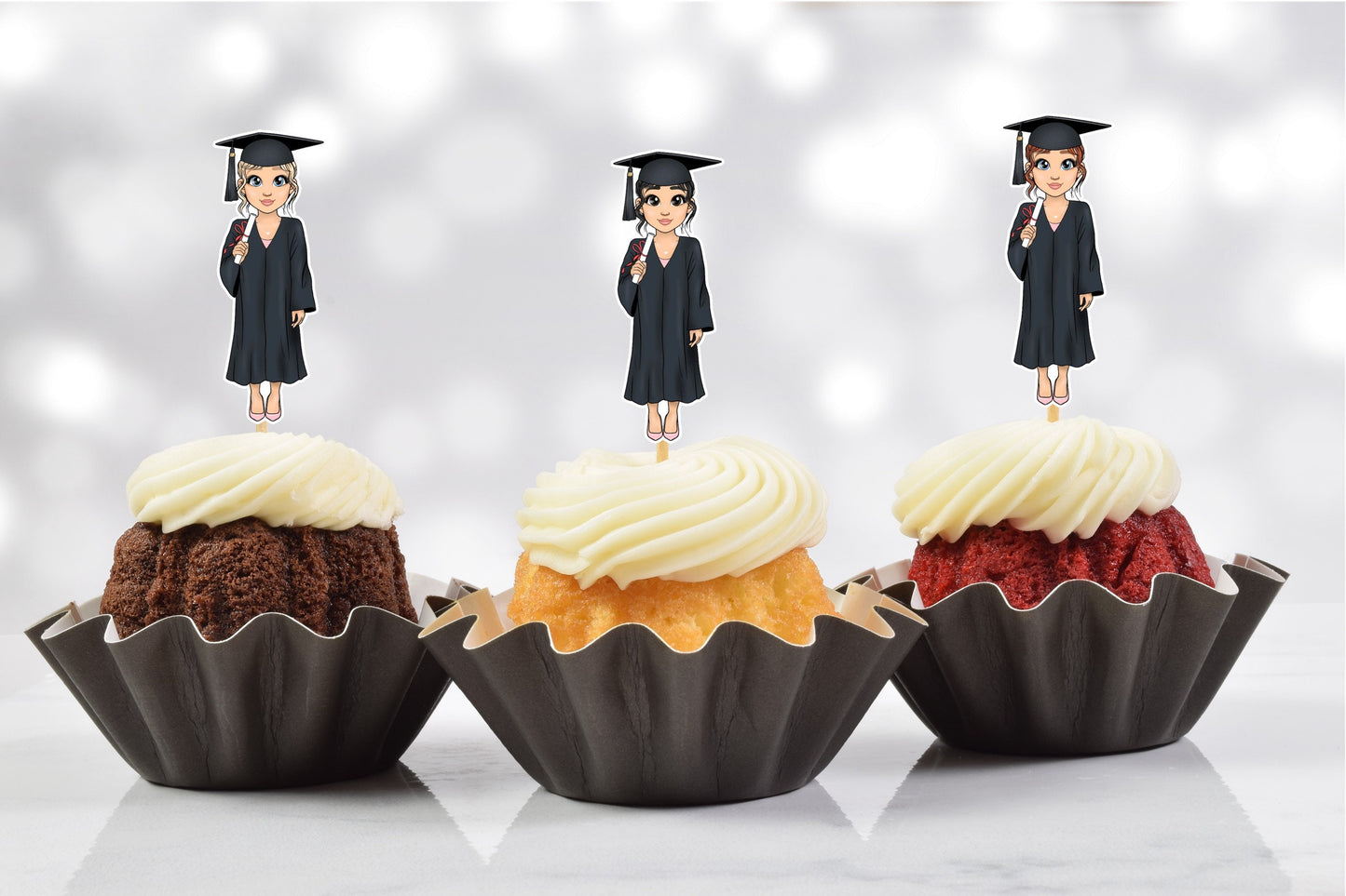 cute graduation party cupcake toppers - set of 12 pth24