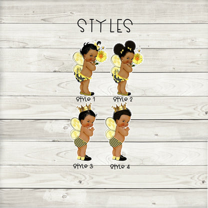 African American Bee Baby Shower Cupcake Toppers (Set of 12) BE03B