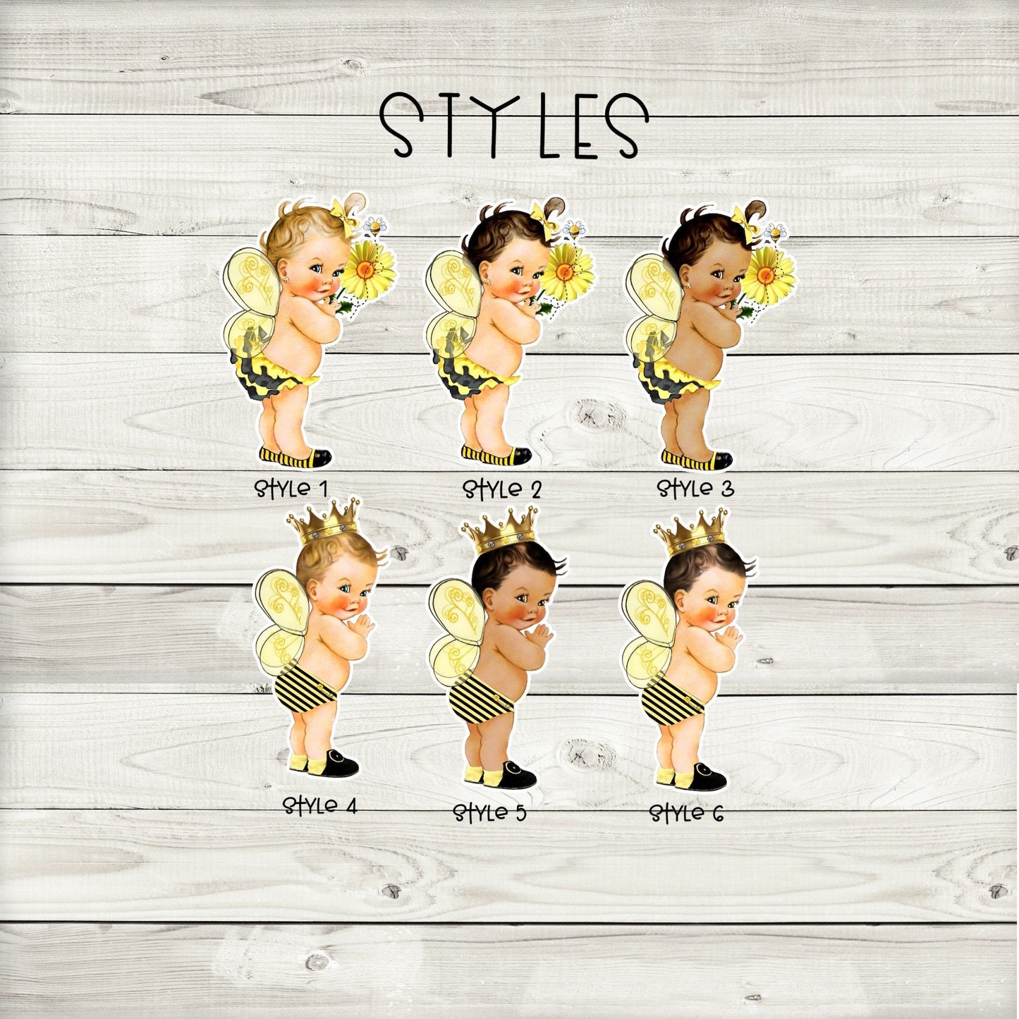 bee baby shower cupcake toppers (set of 12) be03w