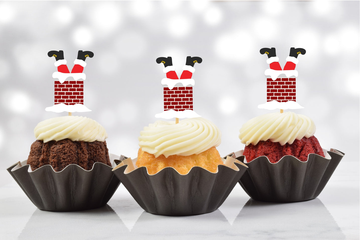 santa stuck in the chimney christmas cupcake toppers (set of 12)