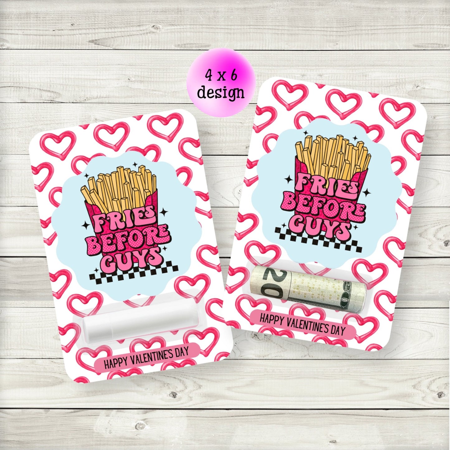 fries before guys valentines day lip balm party favors|fries before guys galentine’s day money card holder