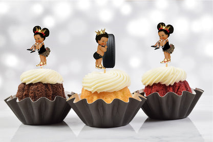 Wheels or Heels Cupcake Toppers (Set of 12) Crowns & Leopard