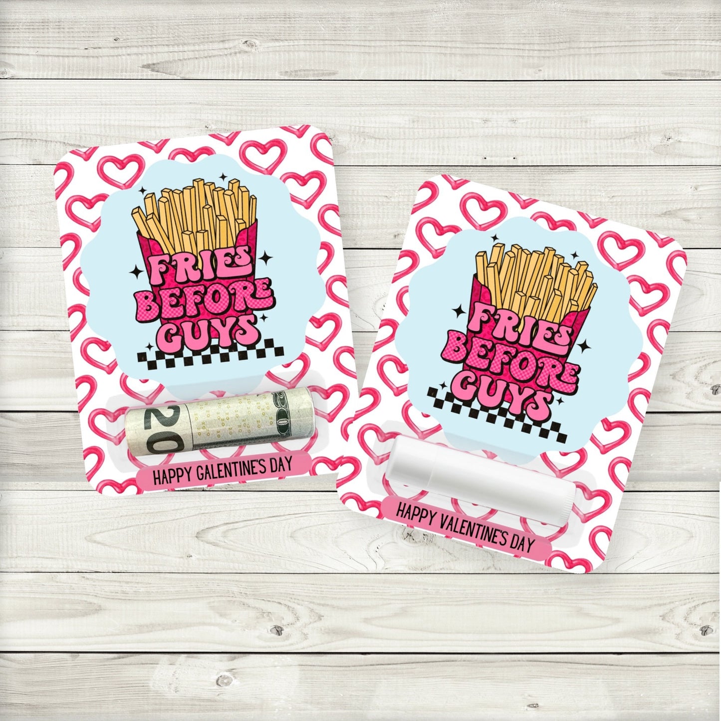 fries before guys valentines day lip balm party favors|fries before guys galentine’s day money card holder