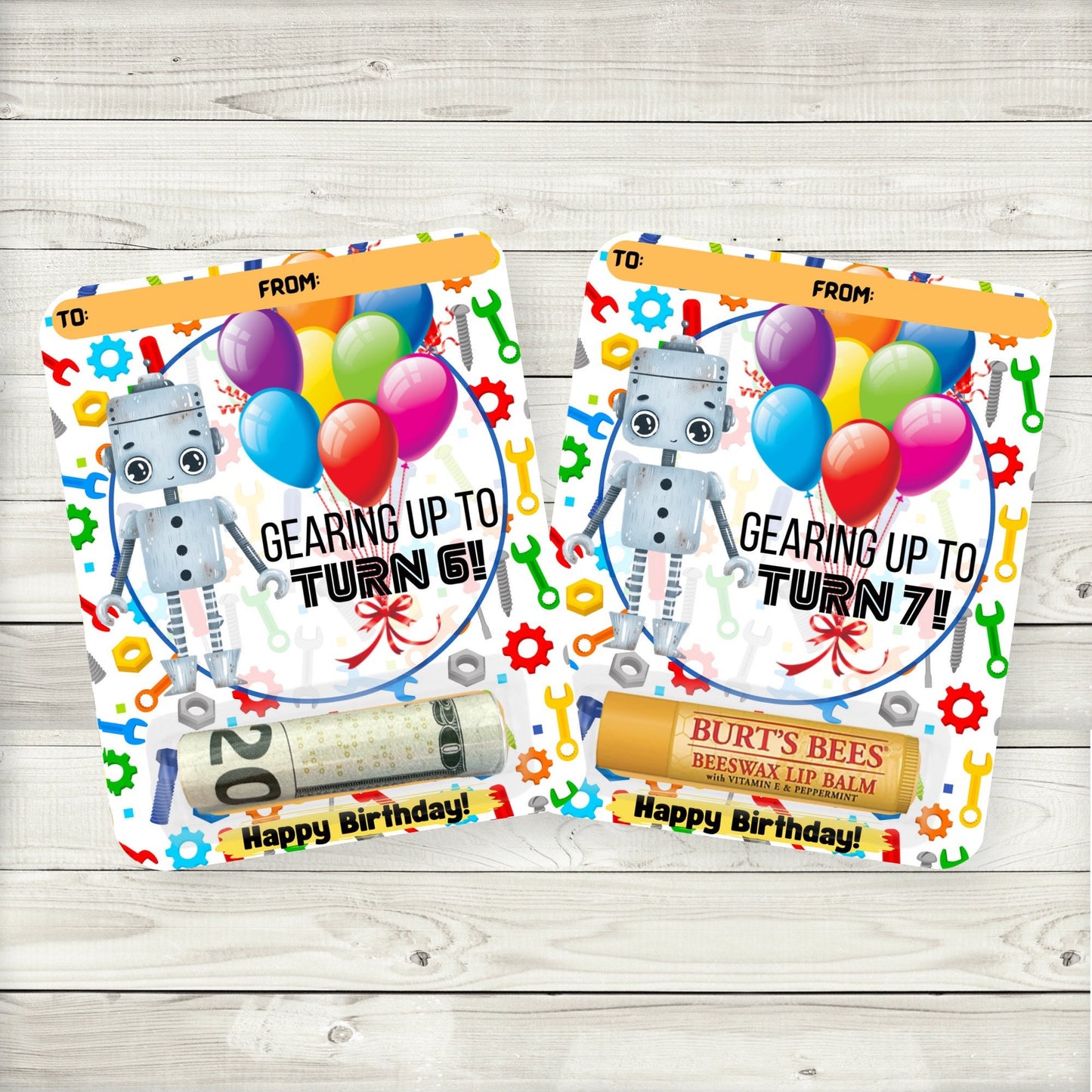 robot birthday money card holders|lip balm party favors