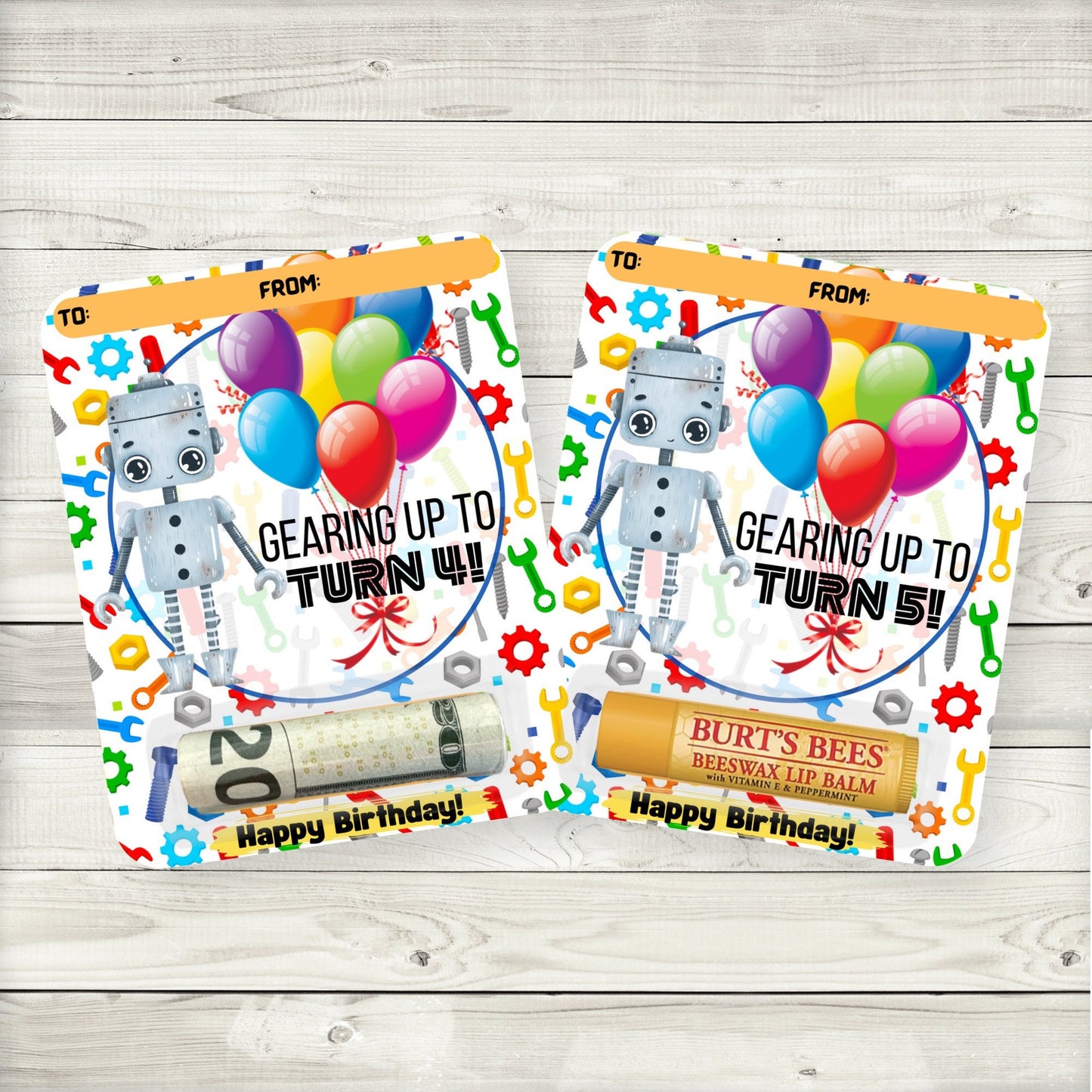 robot birthday money card holders|lip balm party favors